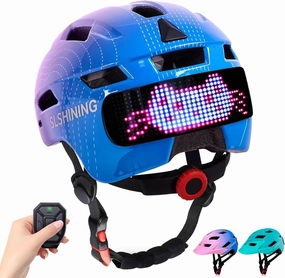 Kids Bike Helmet with LED Display, Size Adjustable Smart Bicycle Helmet with Remote Control, 63 Patterns, 11 Air Vents, for Skateboard, Scooter, Birthday Gift for Girls, Boys Age 5-14