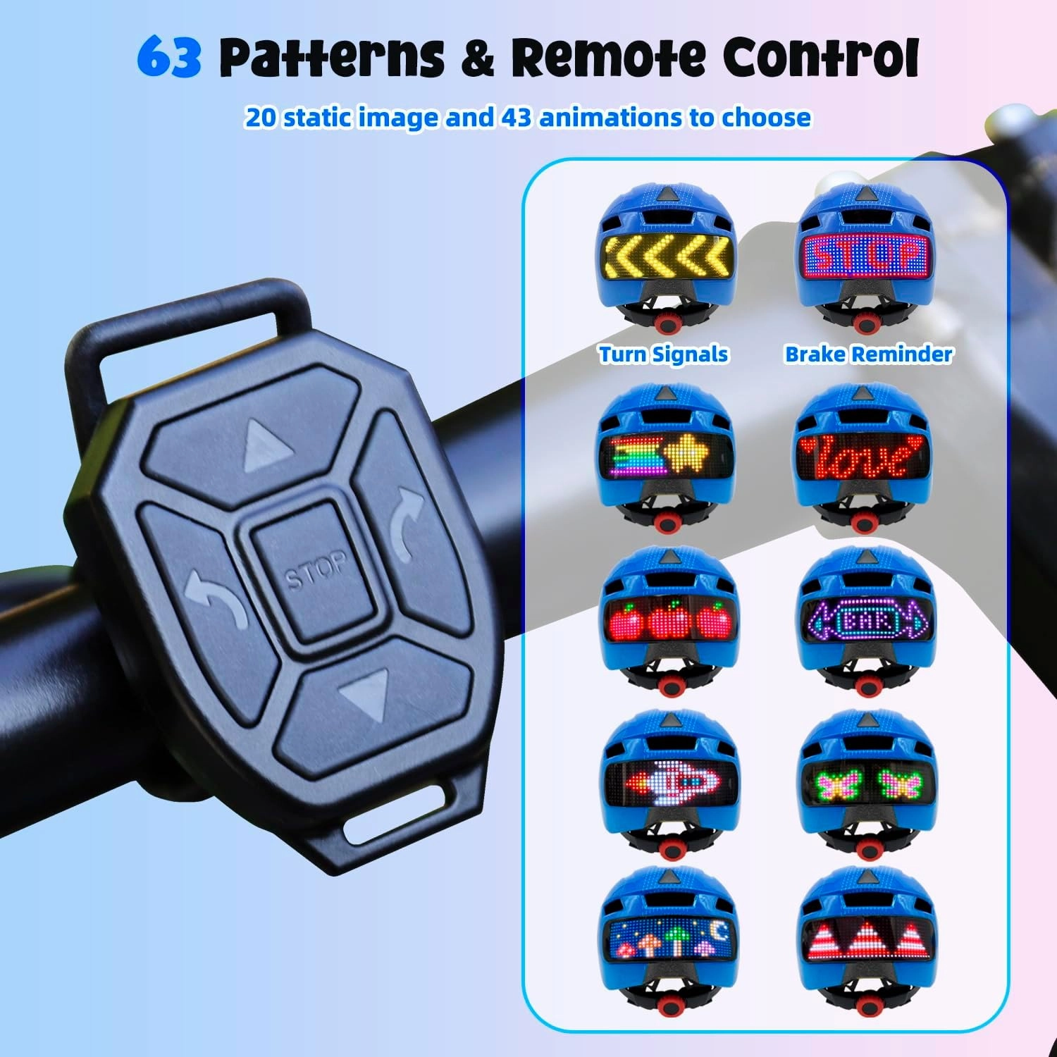 Kids Bike Helmet with LED Display, Size Adjustable Smart Bicycle Helmet with Remote Control, 63 Patterns, 11 Air Vents, for Skateboard, Scooter, Birthday Gift for Girls, Boys Age 5-14