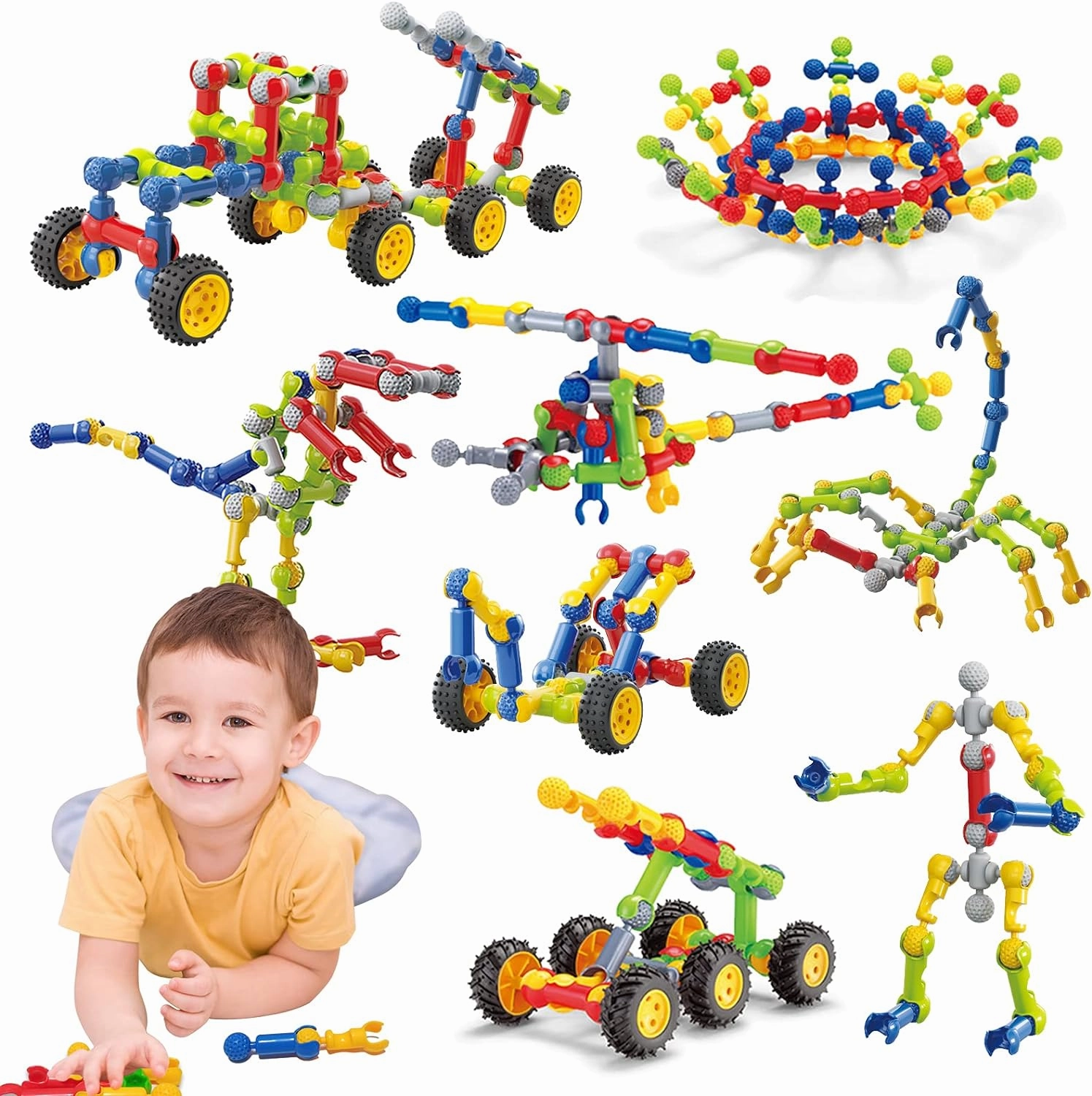 Kids Building Kit STEM Toys, 110 Pcs Educational Construction Engineering Building Blocks DIY Learning Set for Ages 3-10 Year Old Boys Girls, Best Gift for Children Creative Games Fun Play