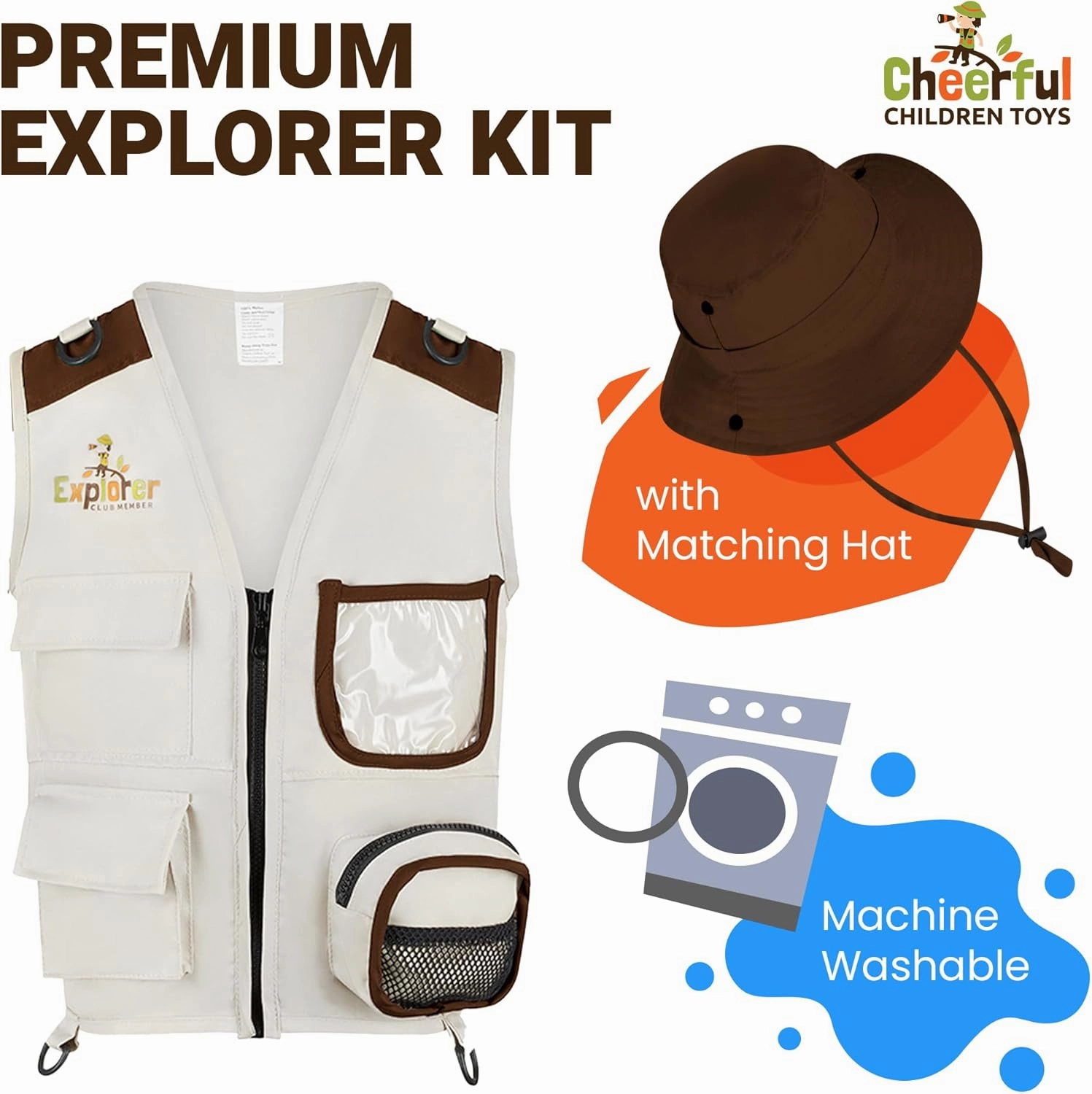 Kids Explorer Costume - Safari Vest and Hat - Boys & Girls Aged 3-7 - Role Play as Paleontologist or Zoo Keeper