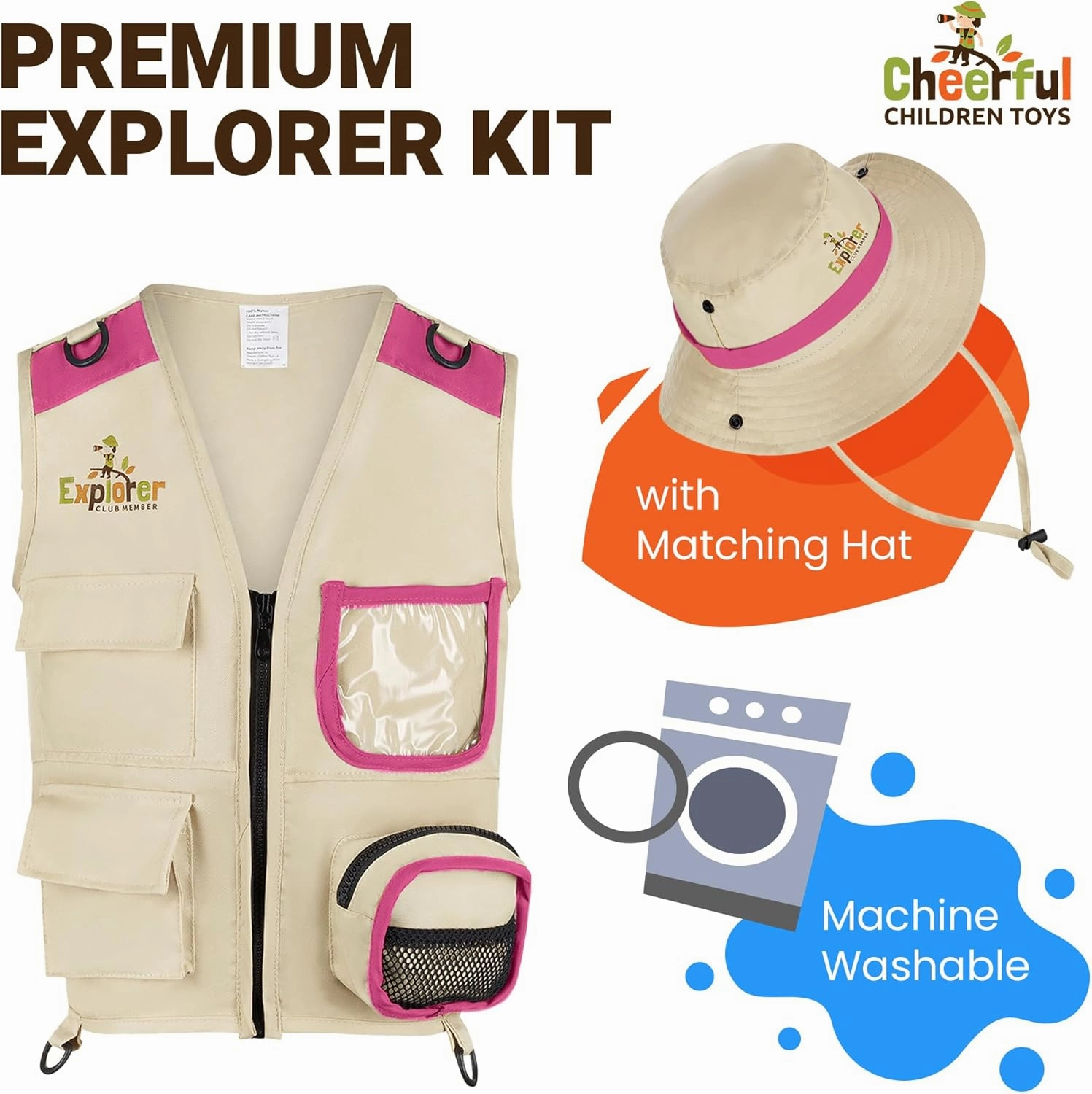 Kids Explorer Costume including Safari Vest and Hat - Boys & girls aged between 4-6 - Role play as paleontologist, zoo keeper, park ranger or fishing