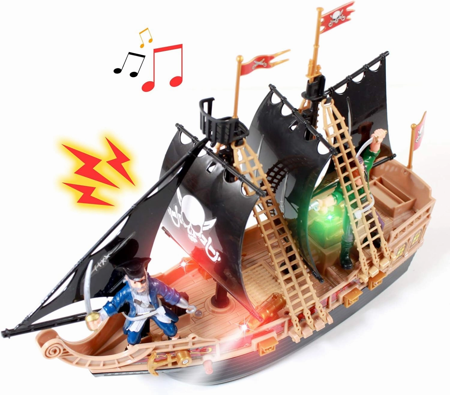 Kids Light Up Pirate Ship Adventure Toy Real Sounds, Black