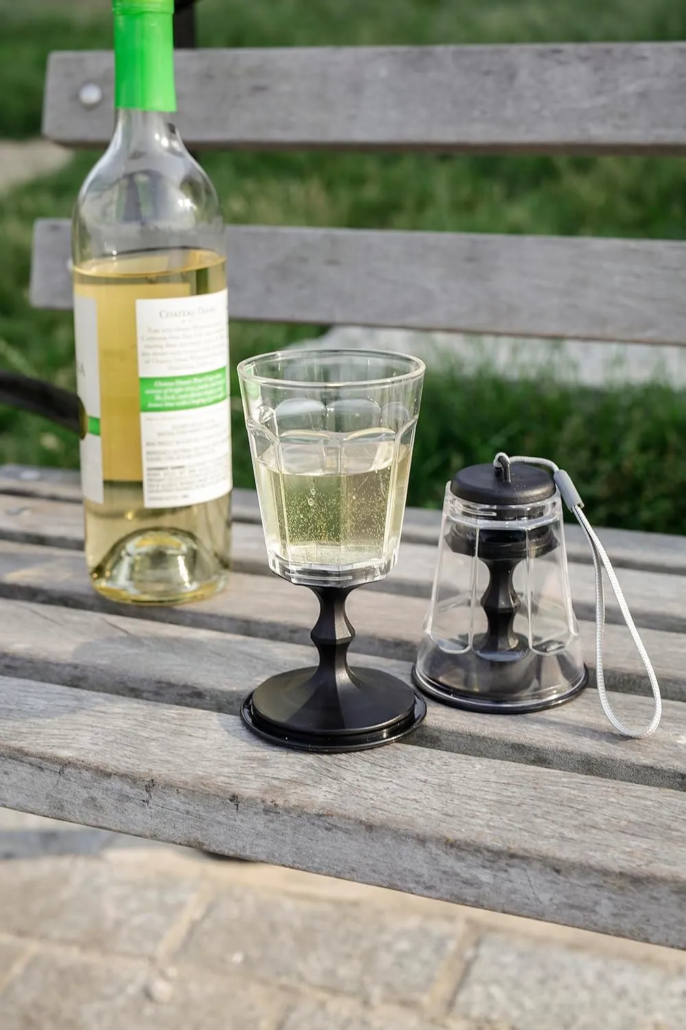 Kikkerland Portable Wine Glass, Stackable CompactTravel Glasses with Strap, Black, Set of 2