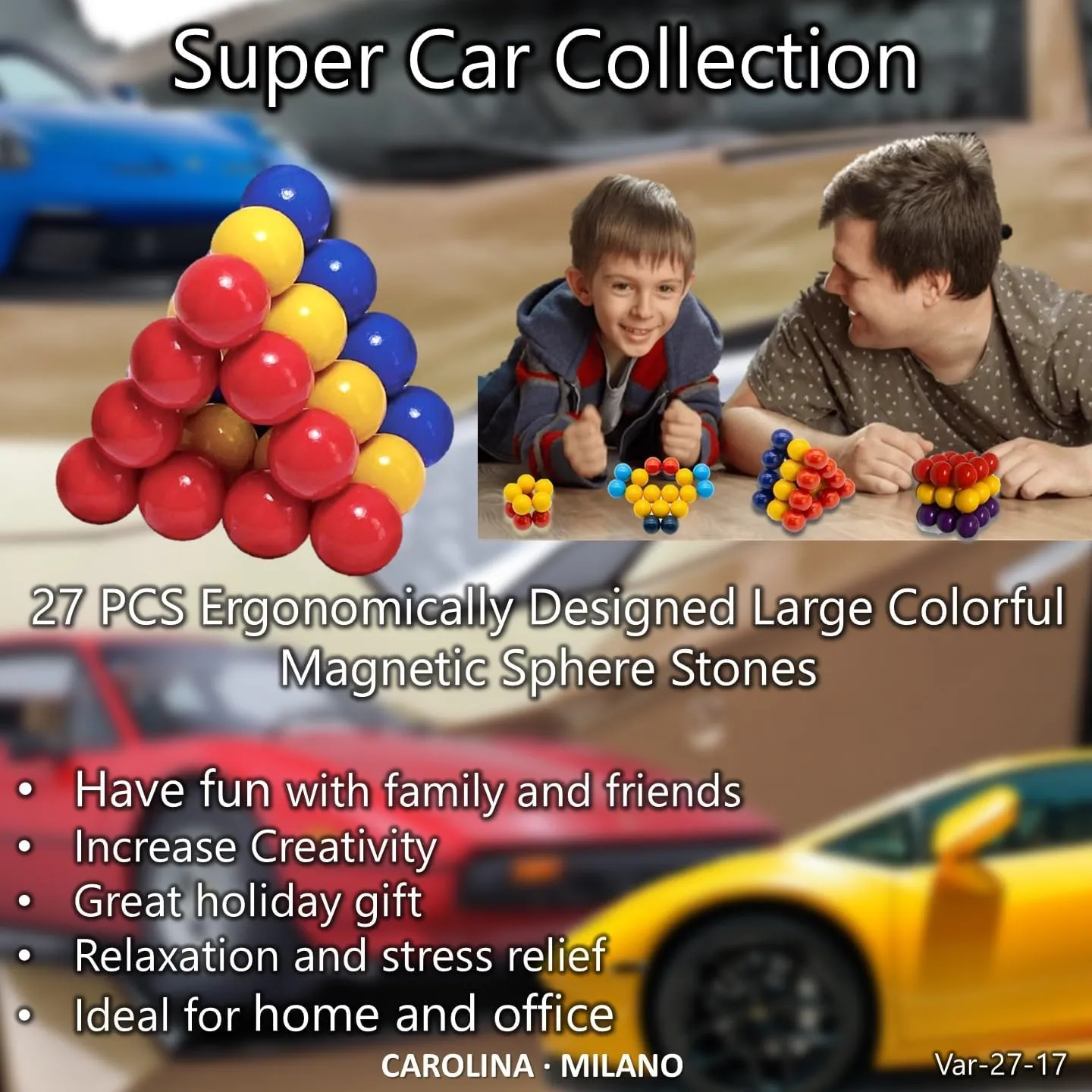 Kit Toys 27 PCS Colorful Magnets Building Blocks, Large Hematite Magnetic Stones, Stress Relief Autism, Home Office Kids Adults Intelligence Development Birthday Party