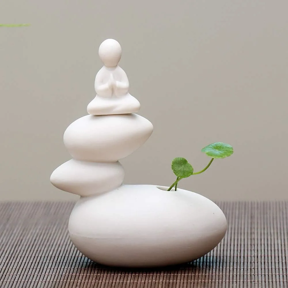 KJYHXX Creative Simple Ceramic no Phase Buddha Figure Monk hydroponic Flower Arrangement Device Home Office Desktop Small Ornaments (02)