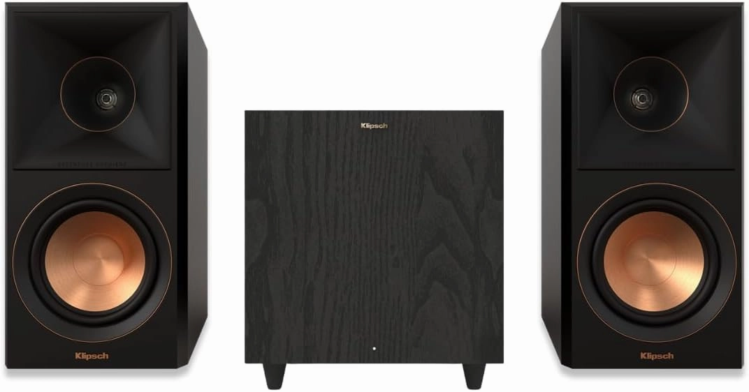 Klipsch Home Theater Bundle: RP-500M II Ebony Bookshelf Speakers and R-80SWi 8" 150W Wireless Subwoofer Bundle - Immersive Sound, Deep Bass