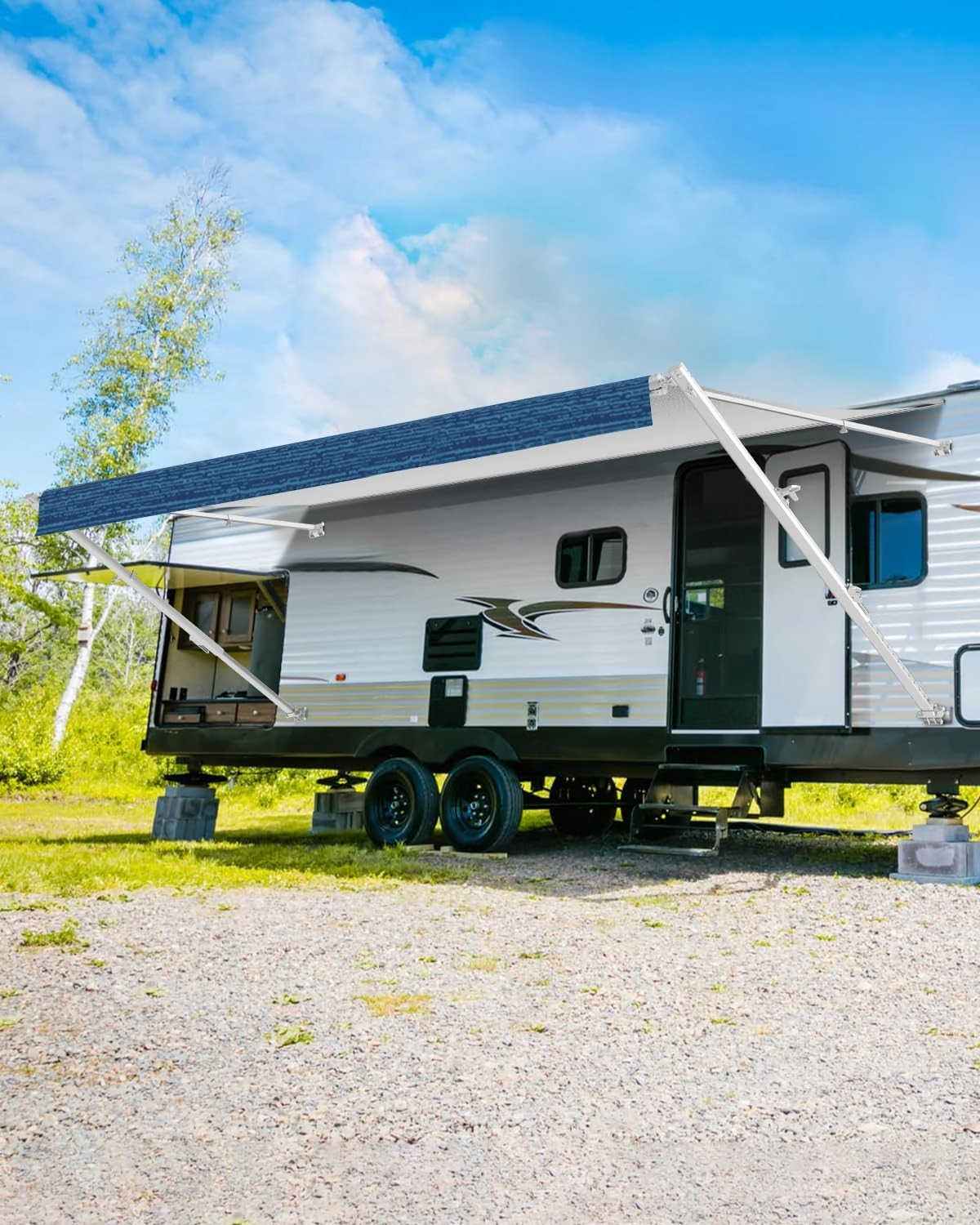 Kohree 14' Manual RV Awning Complete Kit, Camper Retractable Awning Assemblies for RV or Trailers, RV Roll Out Trailer Awning for 5th Wheel,Toy Haulers,Motohome (Fabric 13.2", White Frame)