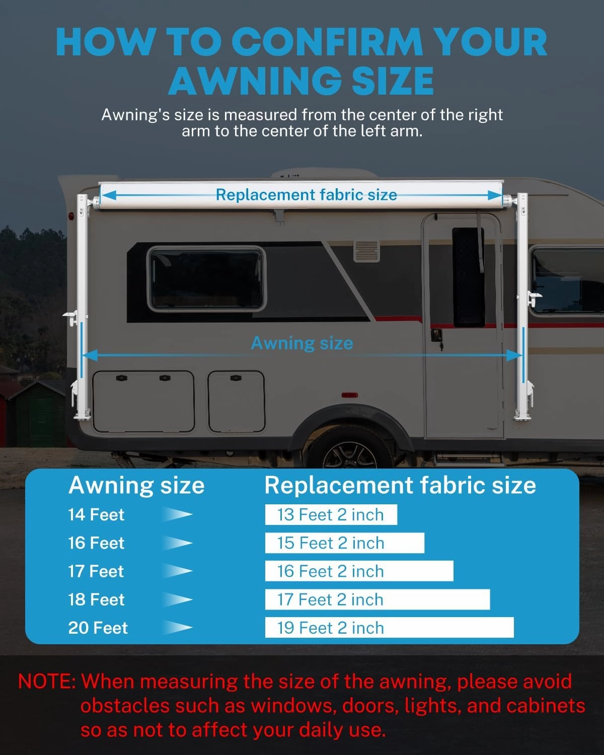 Kohree 14' Manual RV Awning Complete Kit, Camper Retractable Awning Assemblies for RV or Trailers, RV Roll Out Trailer Awning for 5th Wheel,Toy Haulers,Motohome (Fabric 13.2", White Frame)