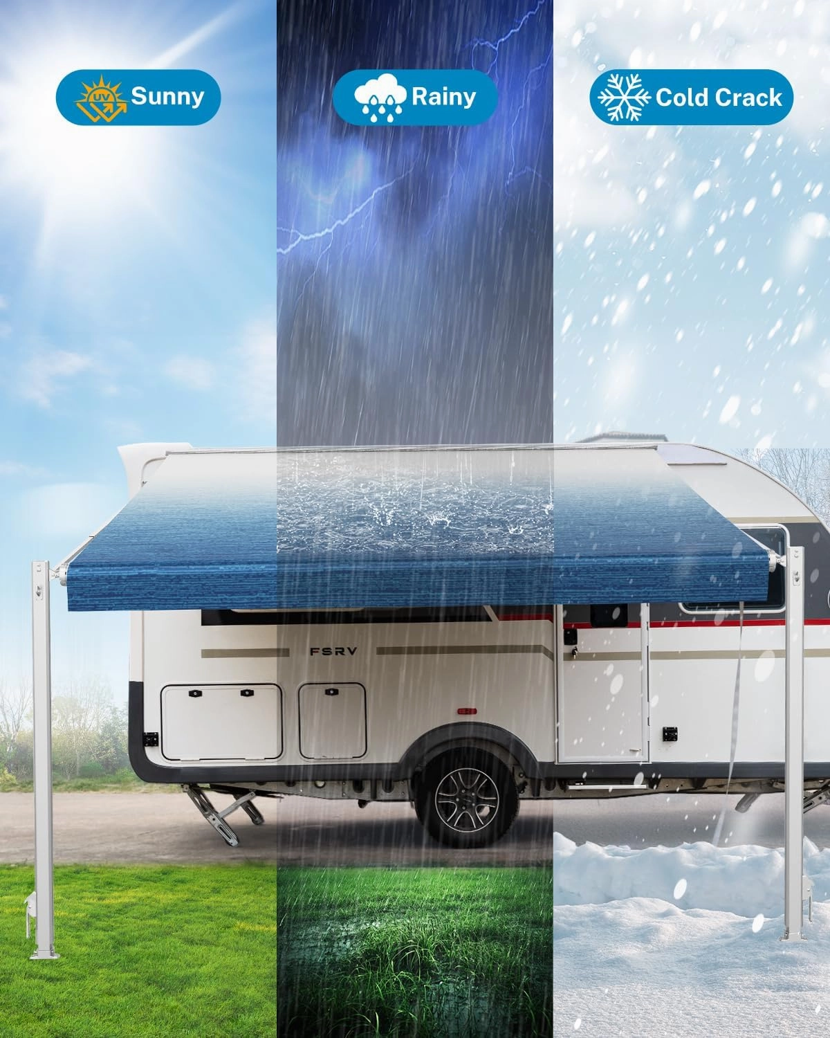 Kohree 14' Manual RV Awning Complete Kit, Camper Retractable Awning Assemblies for RV or Trailers, RV Roll Out Trailer Awning for 5th Wheel,Toy Haulers,Motohome (Fabric 13.2", White Frame)