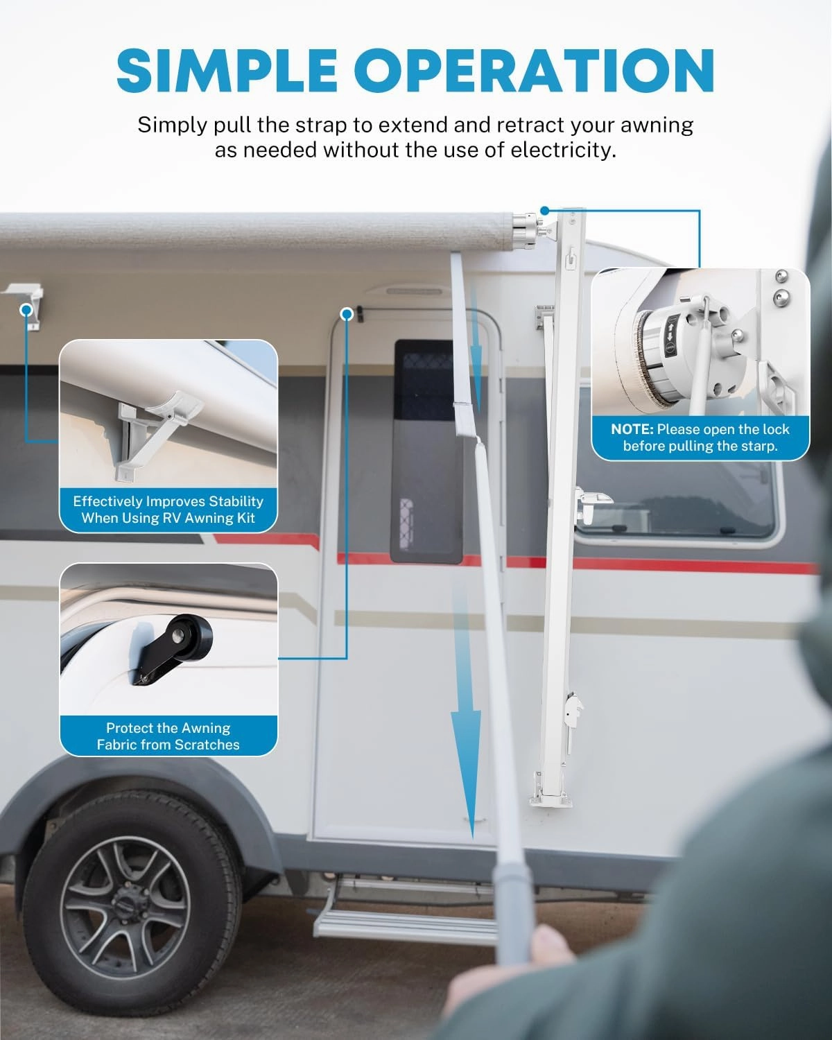 Kohree 14' Manual RV Awning Complete Kit, Camper Retractable Awning Assemblies for RV or Trailers, RV Roll Out Trailer Awning for 5th Wheel,Toy Haulers,Motohome (Fabric 13.2", White Frame)