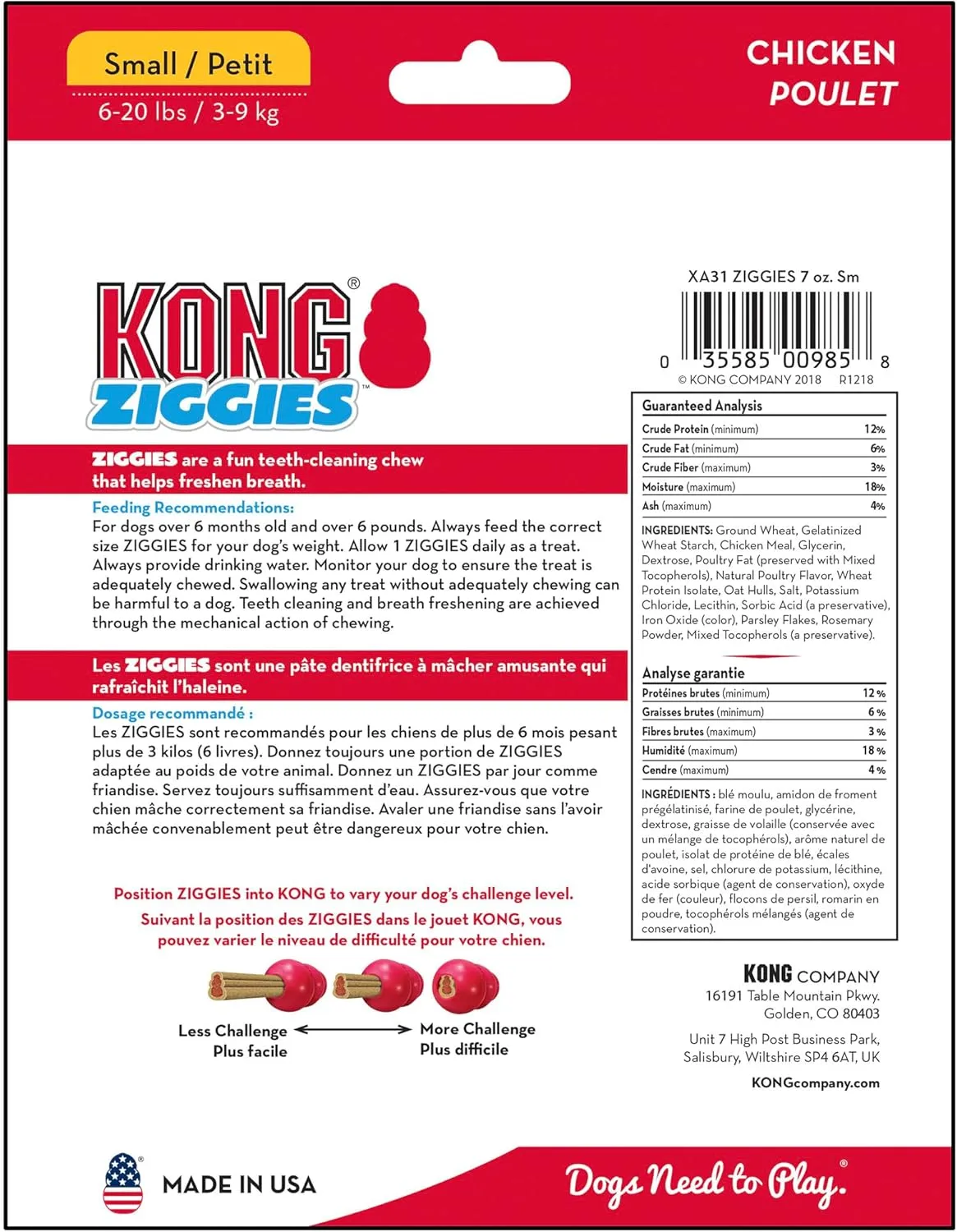 KONG Classic Toy & Ziggies Treats Combo Pack - Durable Chew Toy for Dogs - with Ziggies Chicken-Flavored Treats - Dog Accessories for Fun & Health - for Small Dogs