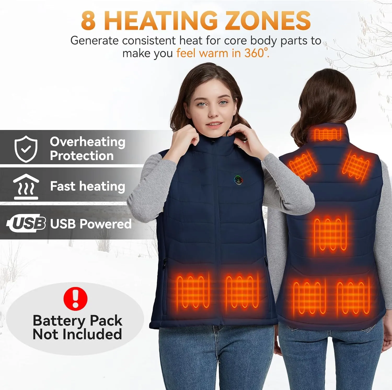 KOVNLO Womens Heated Vest, 4 in 1 Smart Controller, Lights-out Design, Lightweight Heating Vest (Battery Pack Not Included)