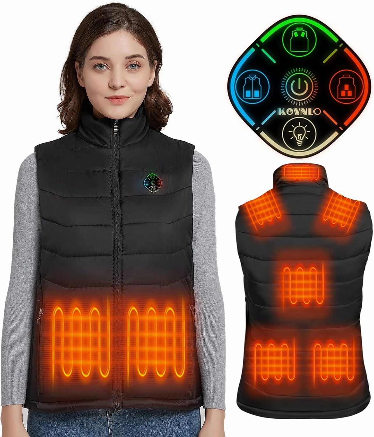 KOVNLO Womens Heated Vest, 4 in 1 Smart Controller, Lights-out Design, Lightweight Heating Vest (Battery Pack Not Included)