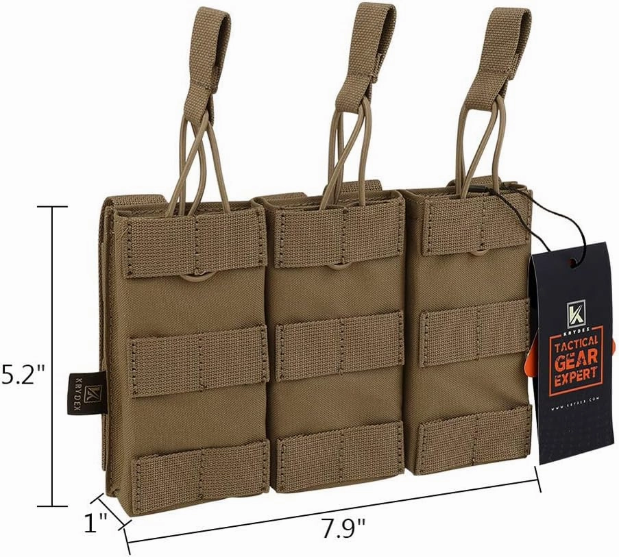 KRYDEX Tactical MOLLE Single/Double/Triple Open-Top 5.56mm Mag Pouch with MOLLE Strap for M4 M16 .223 Magazines