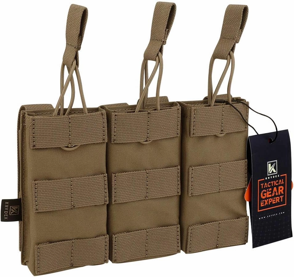 KRYDEX Tactical MOLLE Single/Double/Triple Open-Top 5.56mm Mag Pouch with MOLLE Strap for M4 M16 .223 Magazines