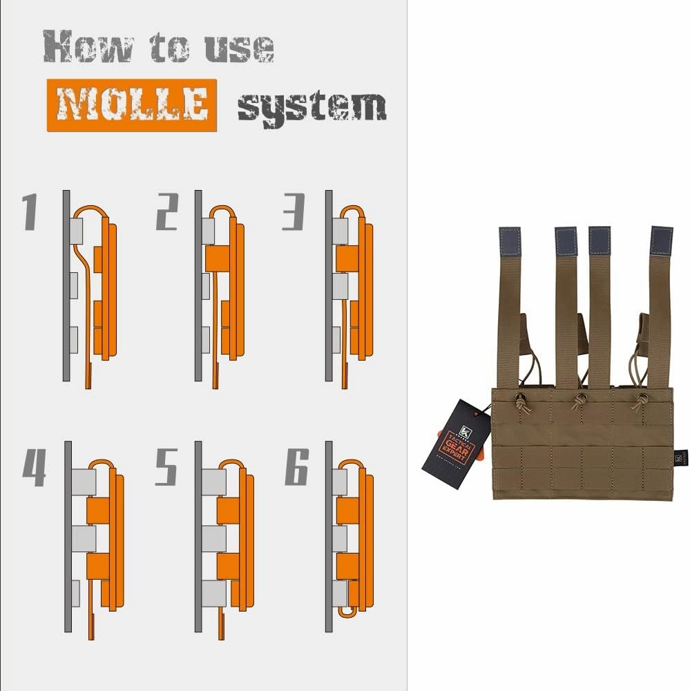 KRYDEX Tactical MOLLE Single/Double/Triple Open-Top 5.56mm Mag Pouch with MOLLE Strap for M4 M16 .223 Magazines