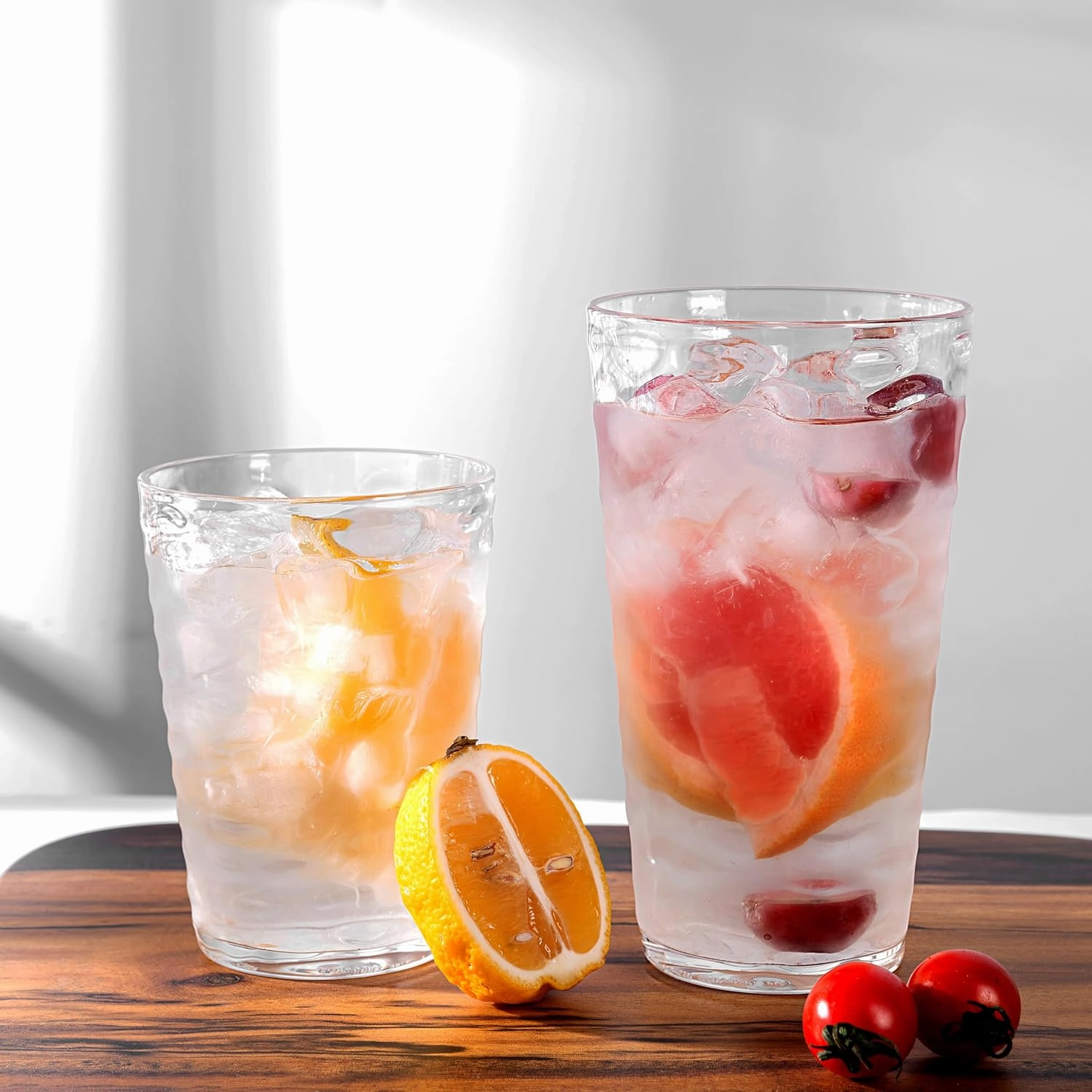 KX-WARE 15-Ounce Plastic Tumblers (Set of 8 Clear), Iceberg Drinking Glasses, Rocks, Reusable Plastic Cups, Stackable, BPA-Free, Shatter Resistant, Dishwasher Safe