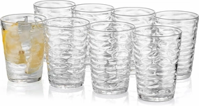 KX-WARE 15-Ounce Plastic Tumblers (Set of 8 Clear), Iceberg Drinking Glasses, Rocks, Reusable Plastic Cups, Stackable, BPA-Free, Shatter Resistant, Dishwasher Safe