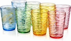 KX-WARE 15-Ounce Plastic Tumblers (Set of 8 Multicolor), Iceberg Drinking Glasses, Rocks, Reusable Plastic Cups, Stackable, BPA-Free, Shatter Resistant, Dishwasher Safe