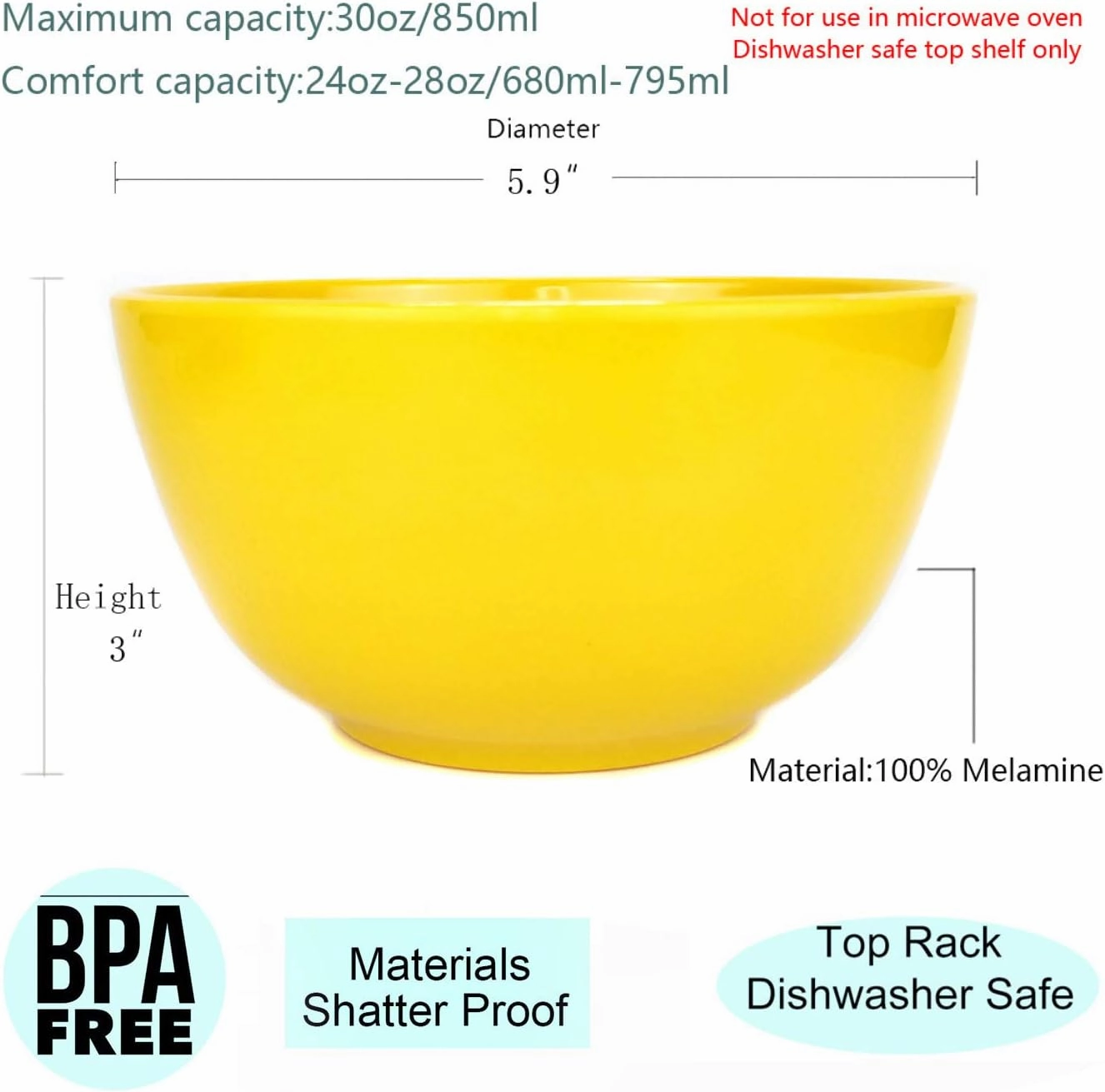 KX-WARE Melamine Bowls set - 28oz 6inch 100% Melamine Cereal/Soup/Salad Bowls, Set of 12 in 6 Assorted Colors | Shatter-Proof and Chip-Resistant Dishwasher Safe, BPA Free