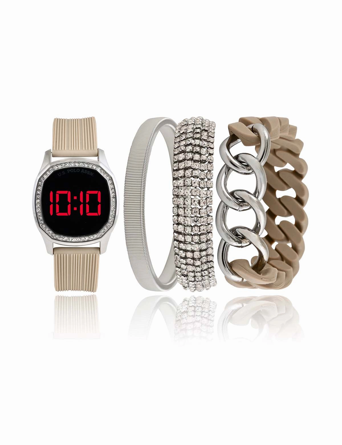 LADIES LED WATCH AND STACKABLE BRACELETS SET
