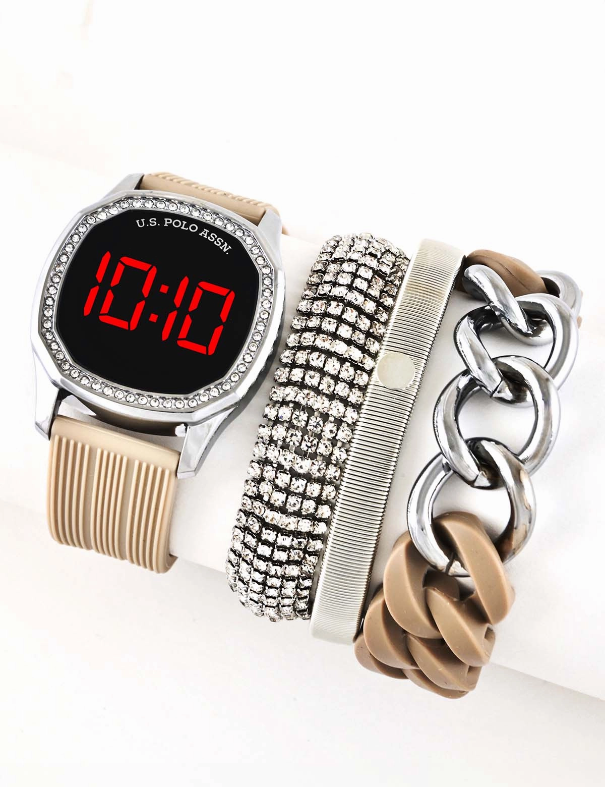 LADIES LED WATCH AND STACKABLE BRACELETS SET