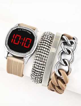 LADIES LED WATCH AND STACKABLE BRACELETS SET