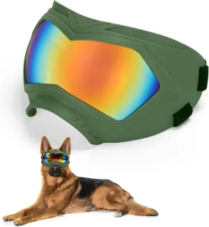 Large Dog Sunglasses Dog Goggles Pet Glasses Pet Eyewear with Adjustable Strap, Glasses for Medium Large Dog Swimming Skating Glasses Windproof Dustproof UV Proof (Green-Coloful)