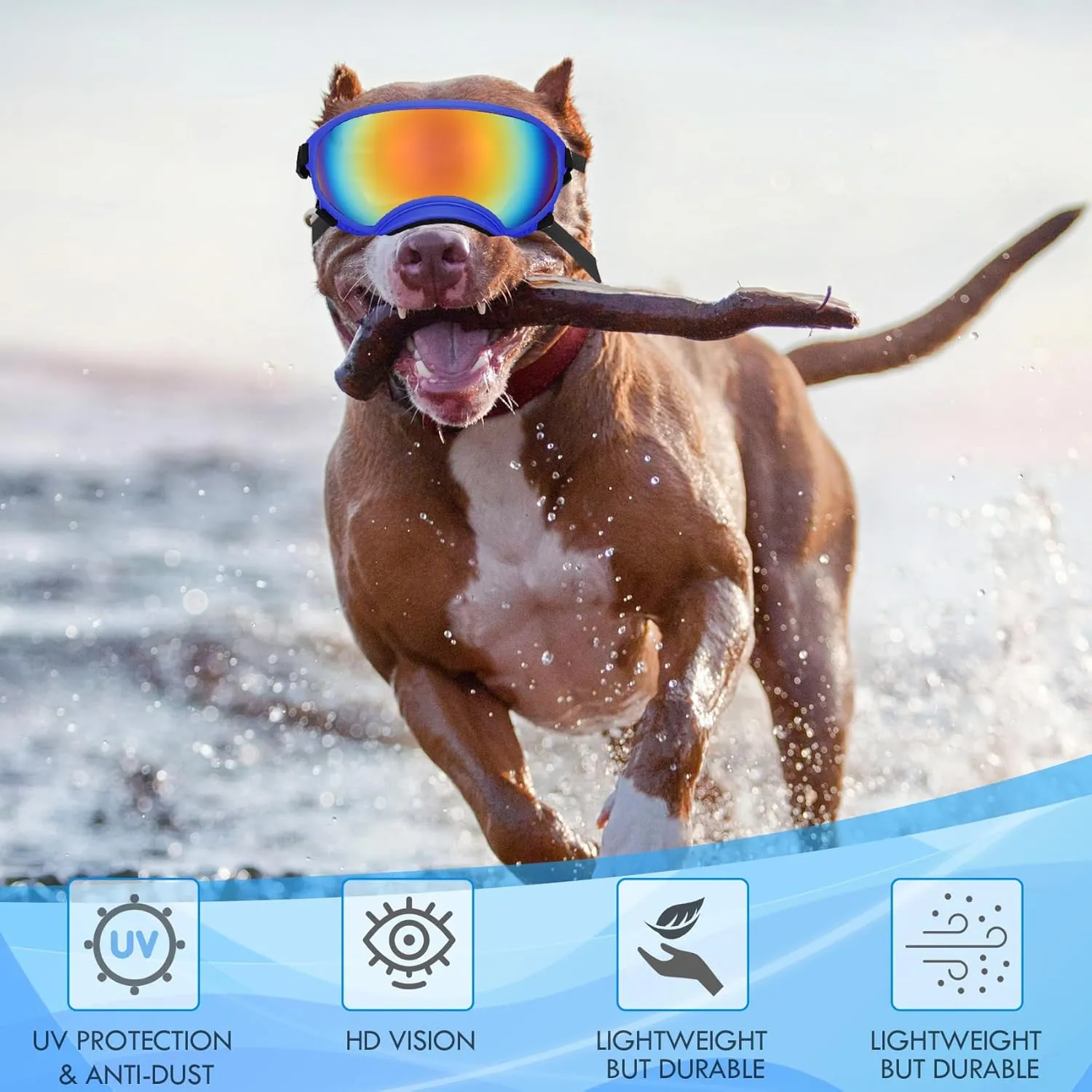 Large Dog Sunglasses Dog Goggles Pet Glasses Pet Eyewear with Adjustable Strap,Glasses for Medium Large Dog Swimming Skating Glasses UV Proof Windproof Dustproof