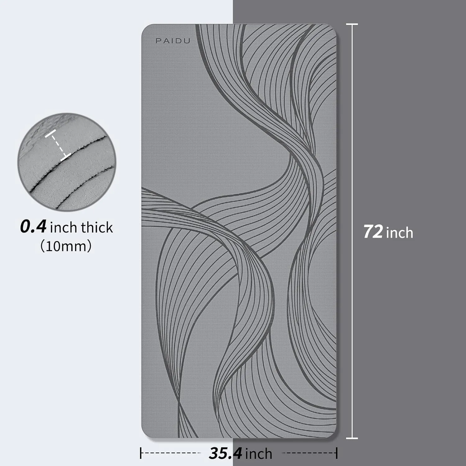 Large Yoga Mat-72’x36’x0.4’ Extra Width ＆ Thick,Comfortable,Non-Slip Exercise Mat-Works Great on All Floor for Stretching,Yoga Studio,Gym or Home Workouts