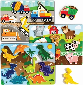 Large 3 Pk Wooden Toddler Puzzles Ages 2-4 | Wooden Puzzles for Toddlers 1-3 | Montessori Toys for 2 Year Old | Toddler Toys Age 2-4 | Educational | STEM