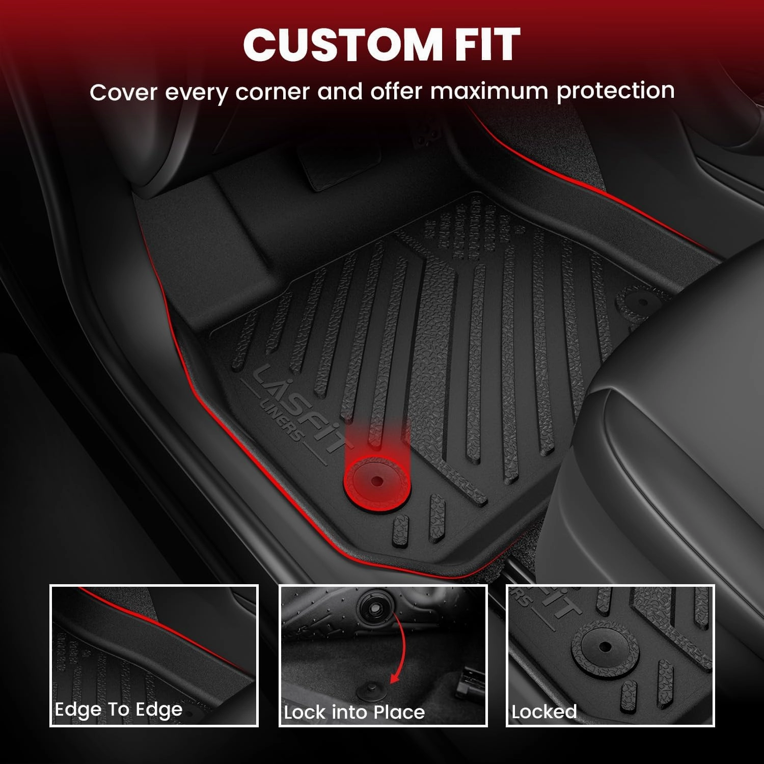 LASFIT Floor Mats & Cargo Mats for KIA K4 2025 All Weather TPE Custom Fit Floor Liner for Kia K4 for 1st & 2nd Row Full Set Car Mats and Trunk Mats, Black