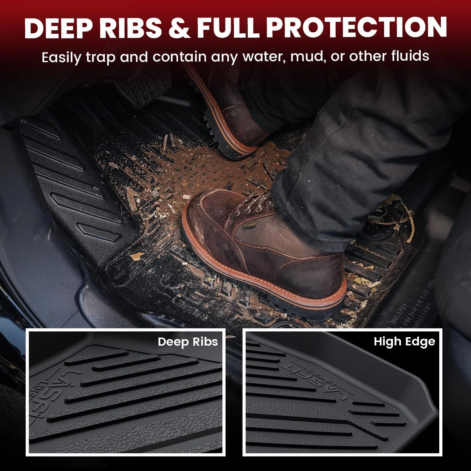 LASFIT Floor Mats & Cargo Mats for KIA K4 2025 All Weather TPE Custom Fit Floor Liner for Kia K4 for 1st & 2nd Row Full Set Car Mats and Trunk Mats, Black