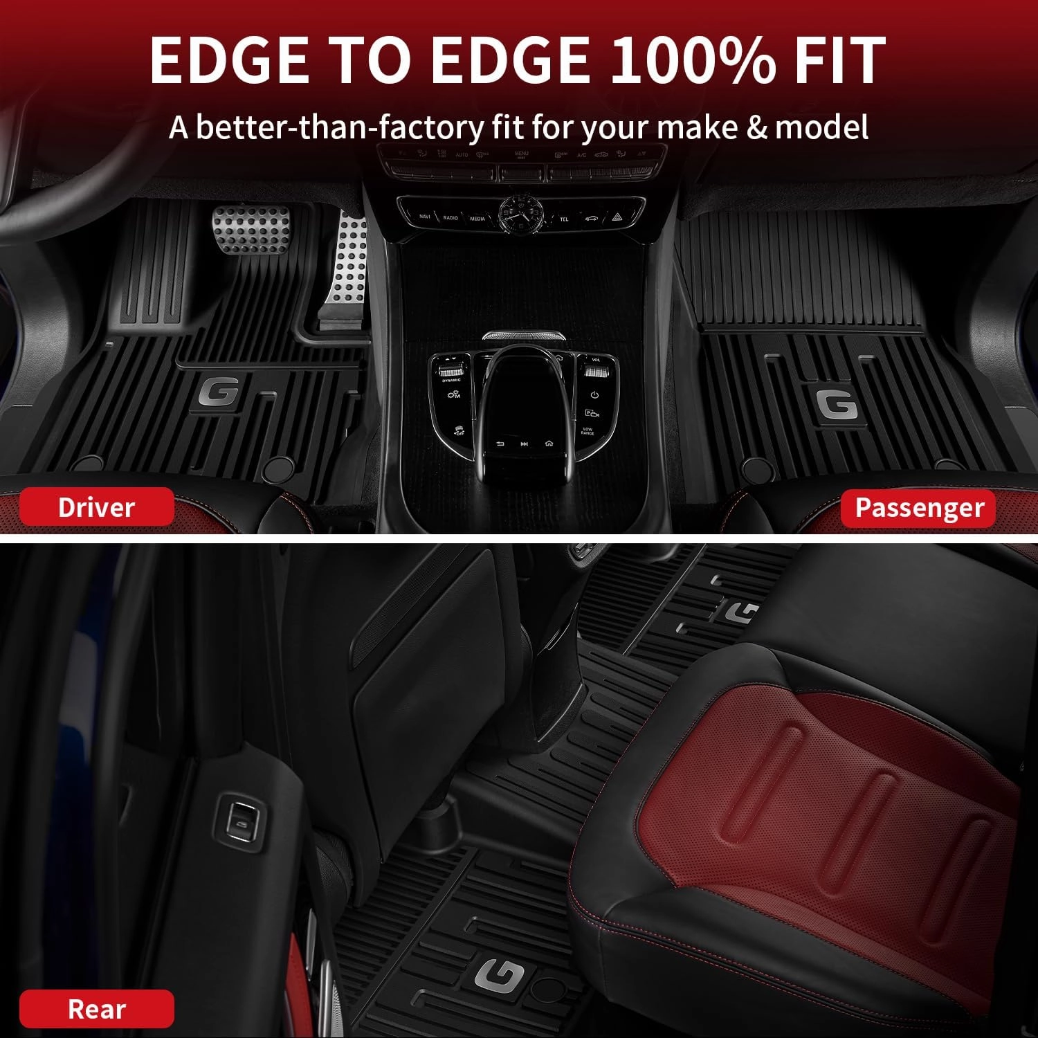 LASFIT Floor Mats & Trunk Mat for Mercedes Benz G Class 2025 2024 2023 2022-2019 G550/G580/G63 AMG SUV, All Weather TPE Custom Fit Car Liners,1st & 2nd Row Floor Mats & Cargo Liner,Black