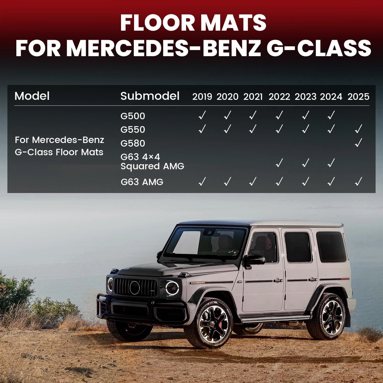 LASFIT Floor Mats & Trunk Mat for Mercedes Benz G Class 2025 2024 2023 2022-2019 G550/G580/G63 AMG SUV, All Weather TPE Custom Fit Car Liners,1st & 2nd Row Floor Mats & Cargo Liner,Black