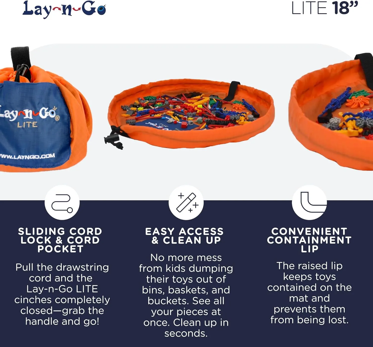Lay-n-Go 2-in-1 Portable Drawstring Toys Storage Organizer and Play Mat for Room and Travel, Made for Kids and Toddlers with a Durable Patented Design