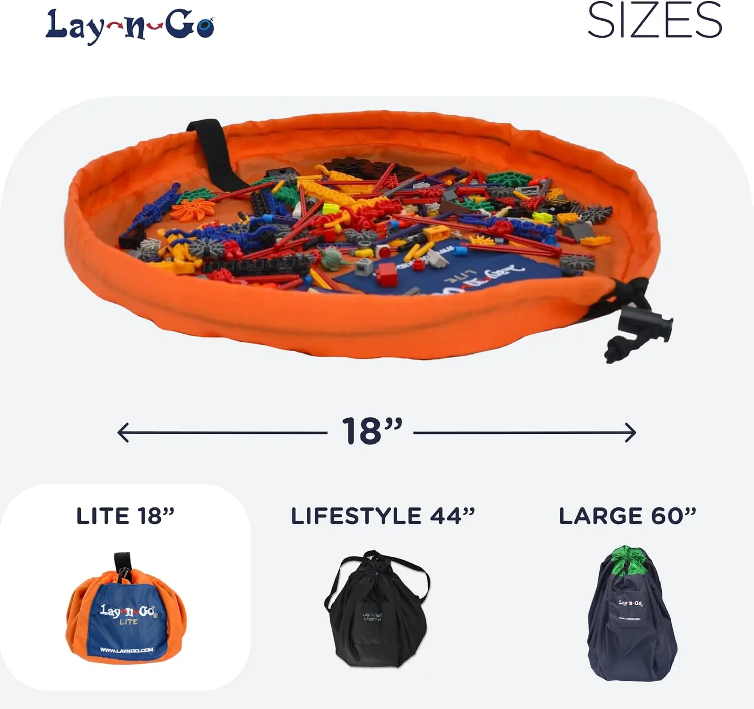 Lay-n-Go 2-in-1 Portable Drawstring Toys Storage Organizer and Play Mat for Room and Travel, Made for Kids and Toddlers with a Durable Patented Design