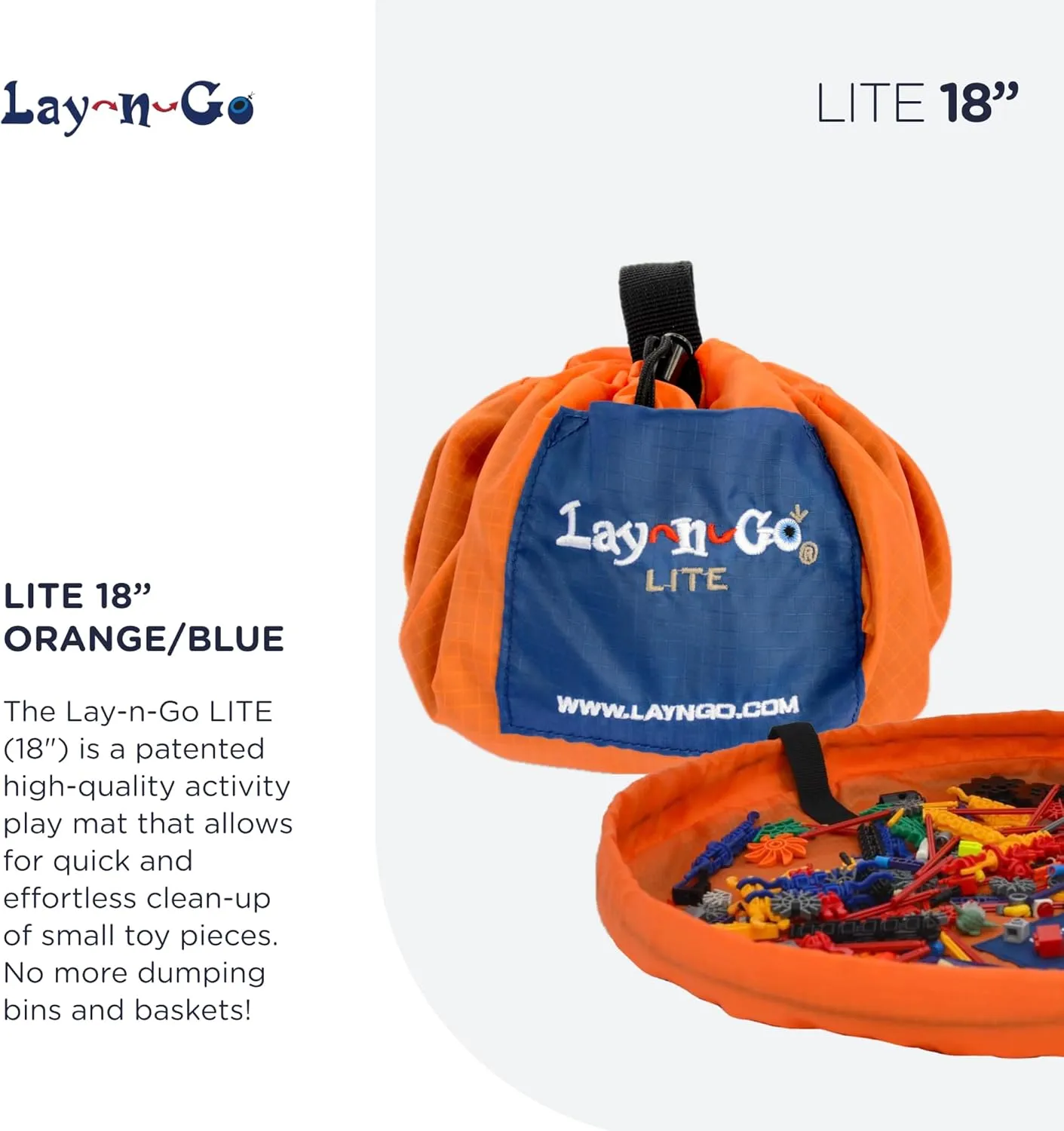 Lay-n-Go 2-in-1 Portable Drawstring Toys Storage Organizer and Play Mat for Room and Travel, Made for Kids and Toddlers with a Durable Patented Design
