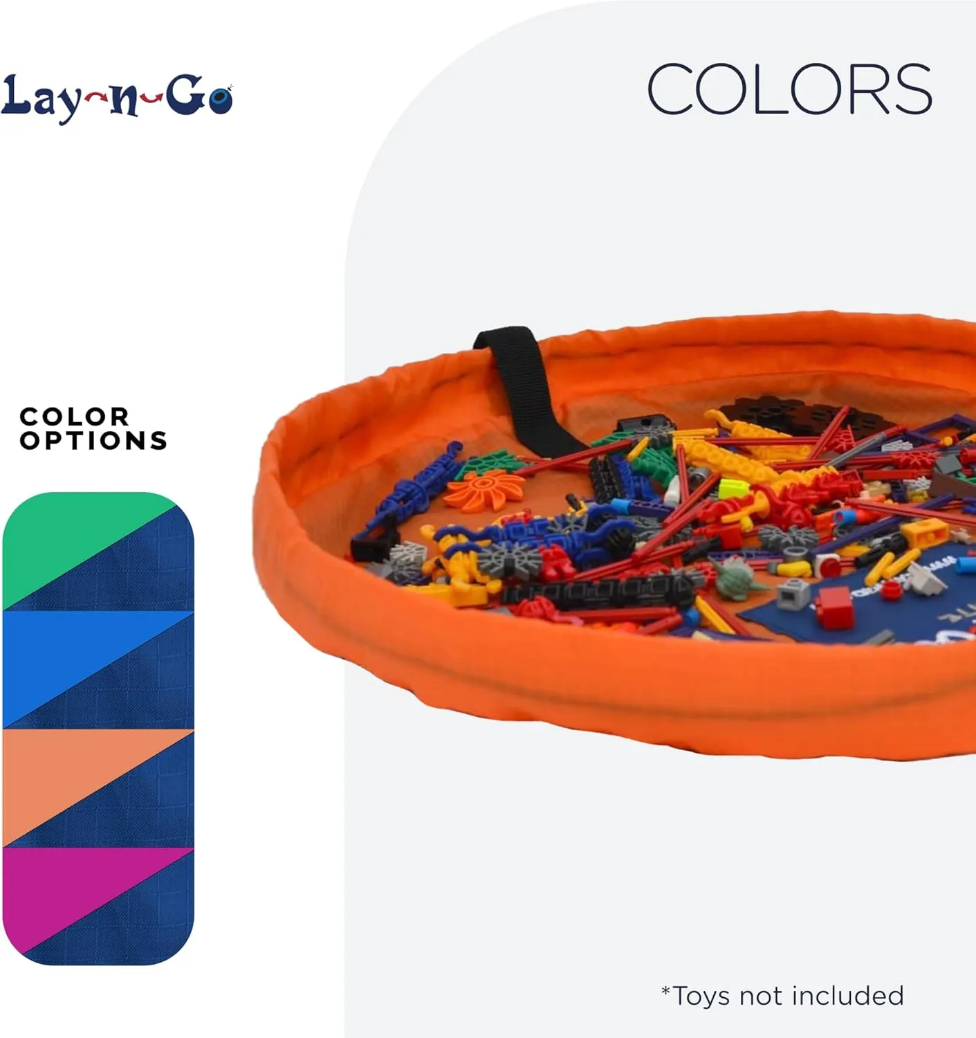 Lay-n-Go 2-in-1 Portable Drawstring Toys Storage Organizer and Play Mat for Room and Travel, Made for Kids and Toddlers with a Durable Patented Design