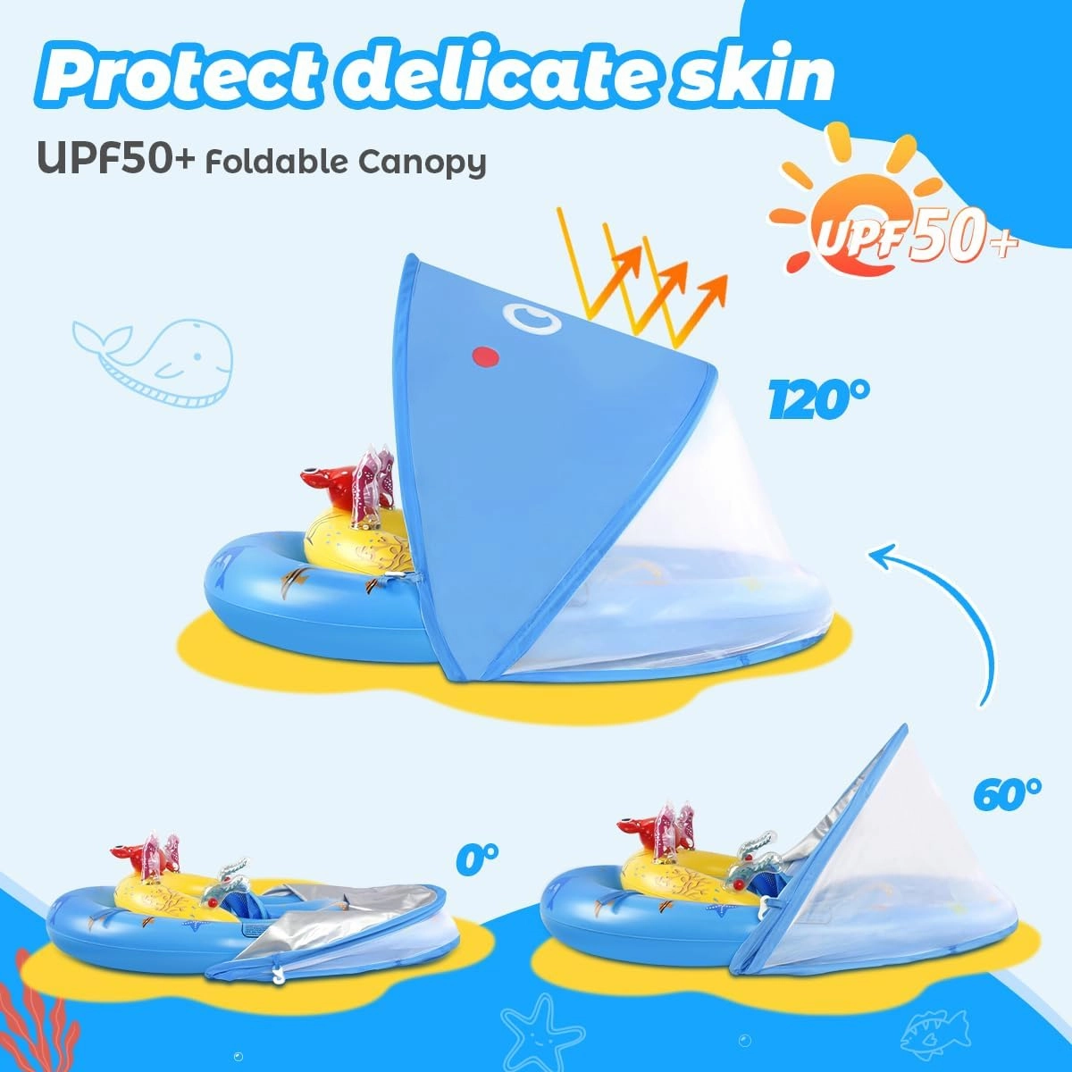 LAYCOL Baby Pool Float with UPF50  Sun Protection Canopy and Toy Play Console for Infant, Toddler, Adjustable Safety Seat for 3-36 Months
