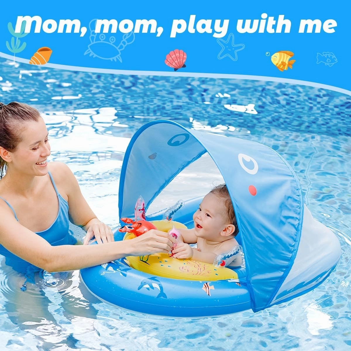 LAYCOL Baby Pool Float with UPF50  Sun Protection Canopy and Toy Play Console for Infant, Toddler, Adjustable Safety Seat for 3-36 Months