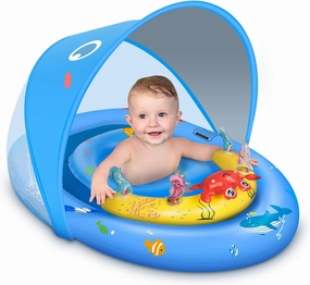 LAYCOL Baby Pool Float with UPF50  Sun Protection Canopy and Toy Play Console for Infant, Toddler, Adjustable Safety Seat for 3-36 Months