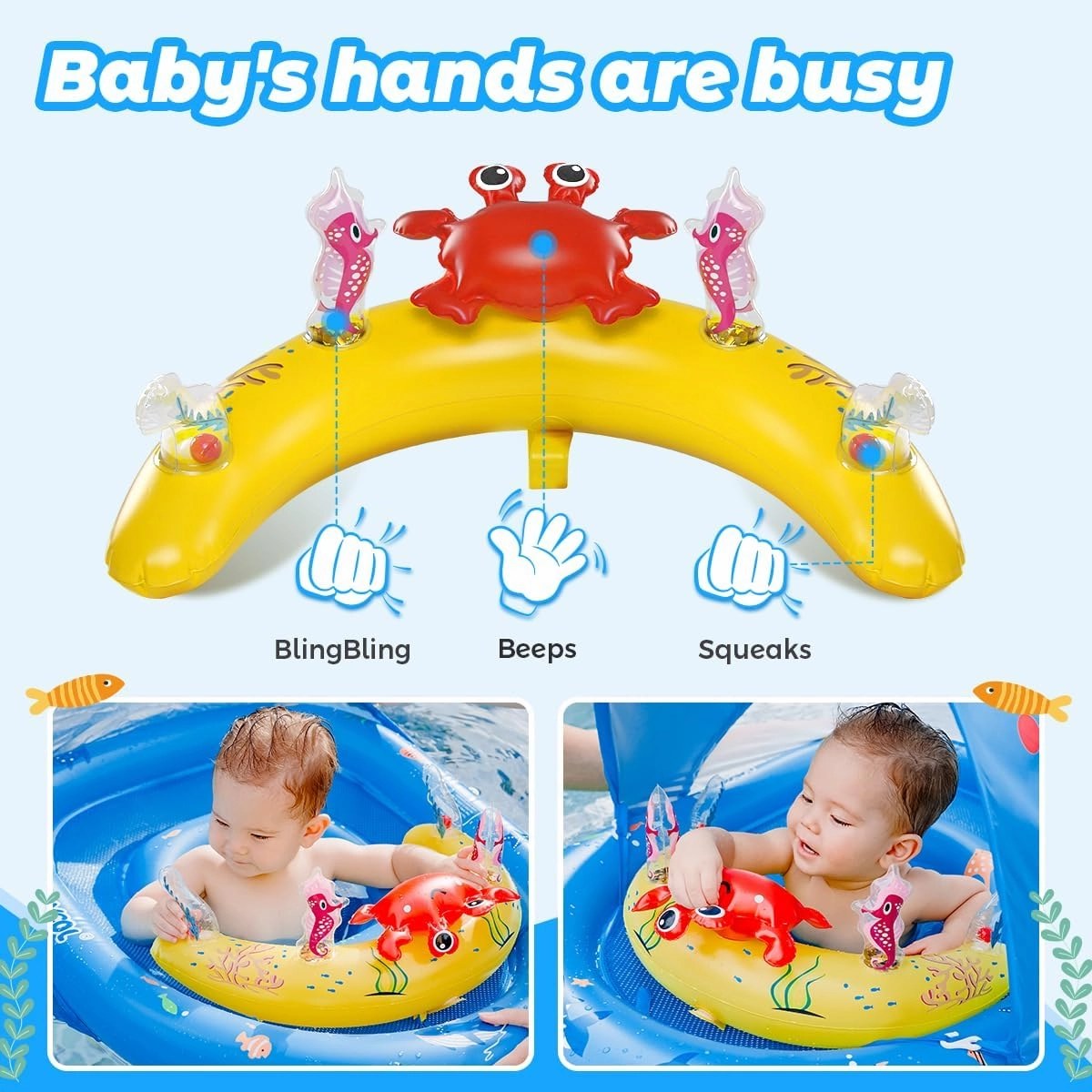 LAYCOL Baby Pool Float with UPF50  Sun Protection Canopy and Toy Play Console for Infant, Toddler, Adjustable Safety Seat for 3-36 Months