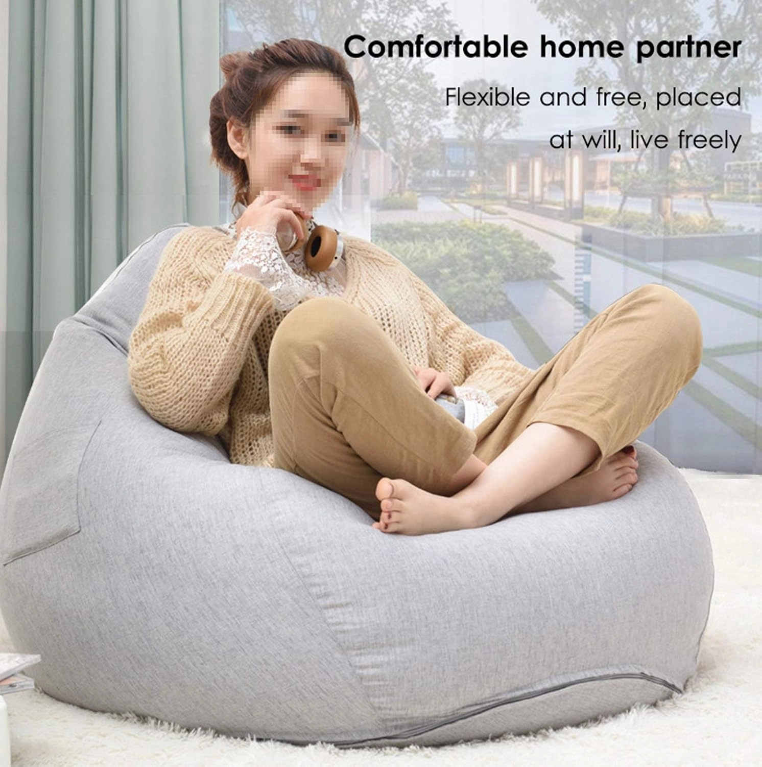 Lazy Sofa Lounger Chair Cover Without Filler, Bean Bag Cover for Adults and Children, Complies with Ergonomic Design Top-Ranking Material