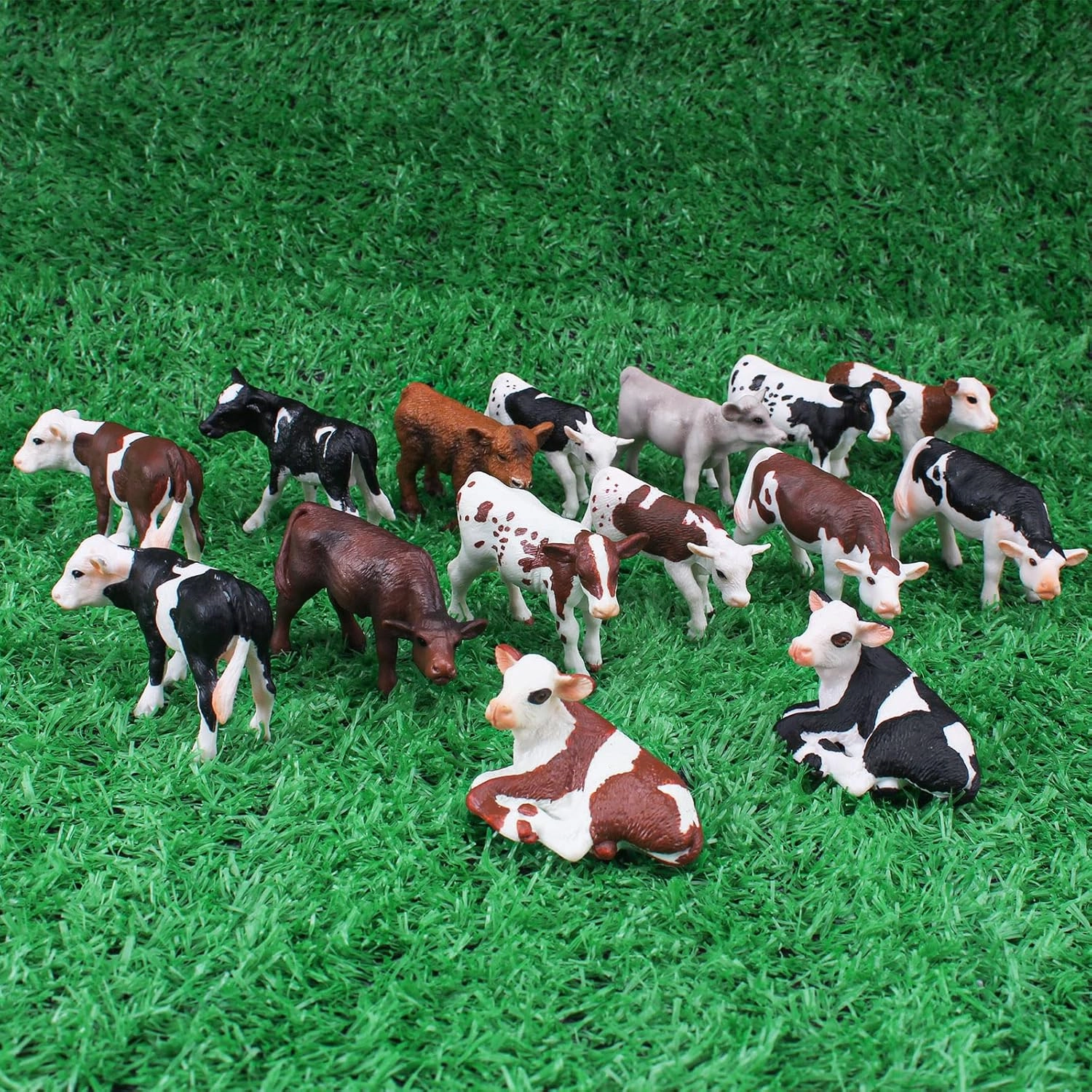 LC JoyCre Cows Figure Toys 15PCS Calves Figurines Set for Toddlers Realistic Holstein Cow Figures for Kids Simmental Cows Swiss Calf Highland Calf Figurine Birthday Cake Topper