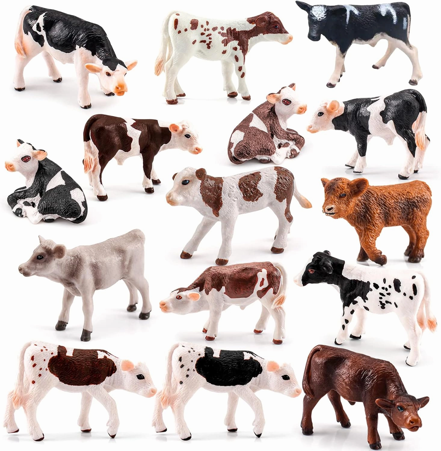 LC JoyCre Cows Figure Toys 15PCS Calves Figurines Set for Toddlers Realistic Holstein Cow Figures for Kids Simmental Cows Swiss Calf Highland Calf Figurine Birthday Cake Topper