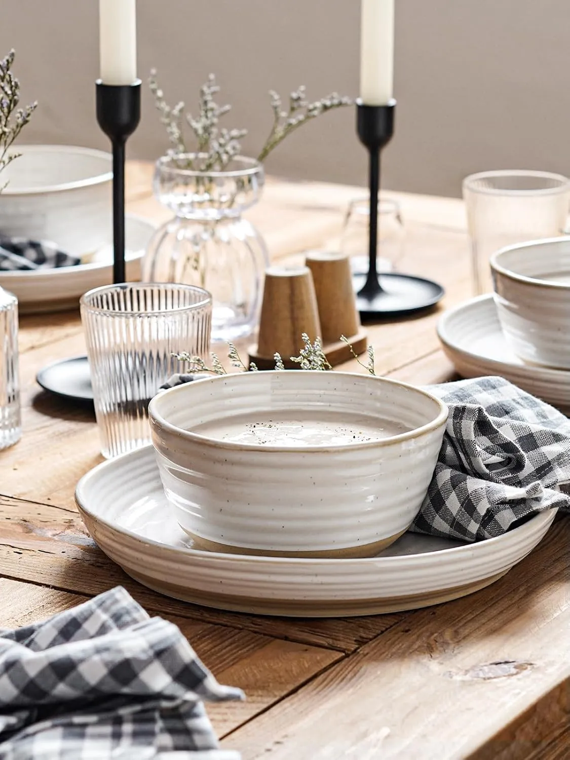 LE TAUCI Dinnerware Sets 12 PCS, Ceramic Plates and Bowls Set, For Housewarming (28 oz Cereal Bowl  8" Salad Dish 10" Dinner Plate) x 4, Oven safe, Arctic White