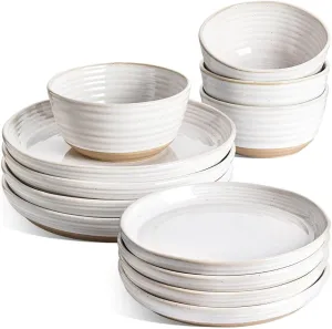 LE TAUCI Dinnerware Sets 12 PCS, Ceramic Plates and Bowls Set, For Housewarming (28 oz Cereal Bowl  8" Salad Dish 10" Dinner Plate) x 4, Oven safe, Arctic White
