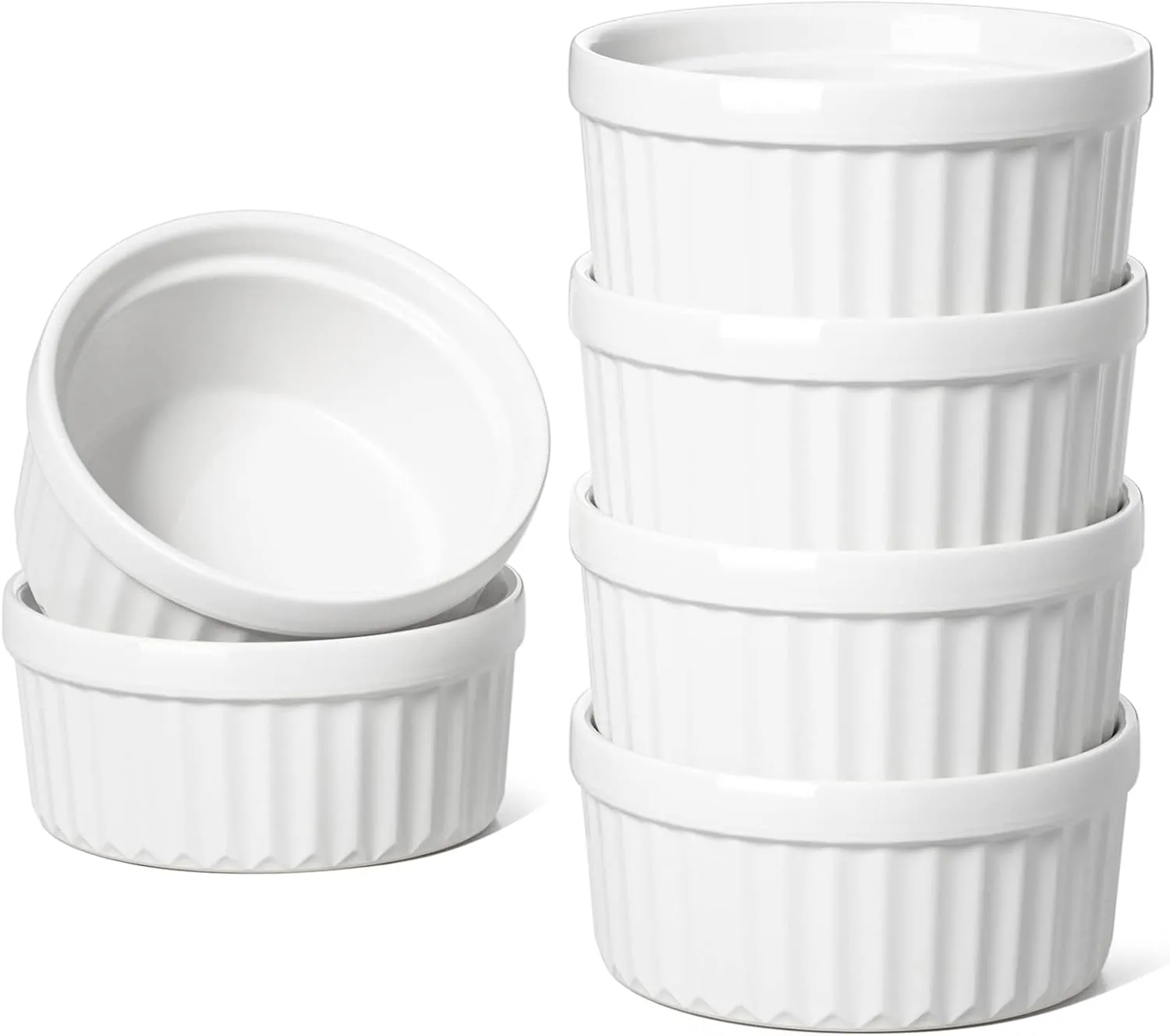 LE TAUCI Ramekins 4 OZ Oven Safe, Creme Brulee Ramekins, Pudding Custard Cups Souffle Ramiken, Dipping Sauce Dishes, Ceramic Ramekin Bowls Set of 6, White