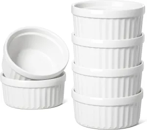 LE TAUCI Ramekins 4 OZ Oven Safe, Creme Brulee Ramekins, Pudding Custard Cups Souffle Ramiken, Dipping Sauce Dishes, Ceramic Ramekin Bowls Set of 6, White